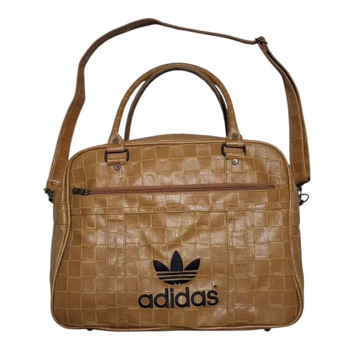 アディダス スクエア ボストンバッグ レザー オレンジブラウン 鍵付き